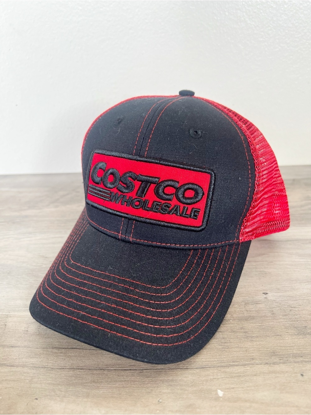 Costco Wholesale Black And Red Mesh Trucker Hat With Adjustable Snapback NEW